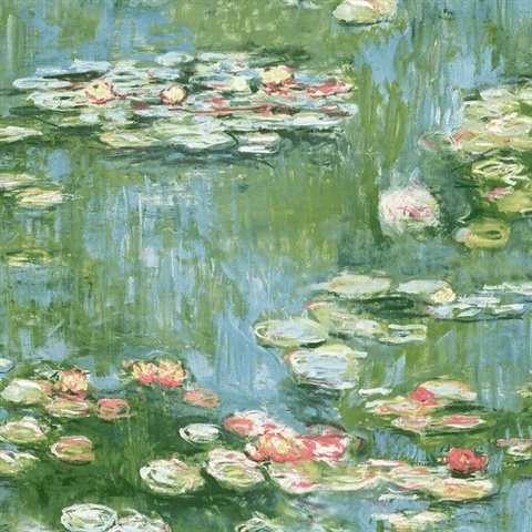 Lily Pond Floral Olive & Sky Blue Peel and Stick Wallpaper