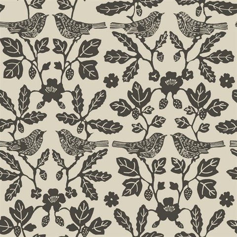 Linen & Charcoal Sparrow & Oak Peel & Stick Wallpaper