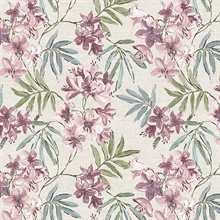 Linen Floral Pink, Plum, Turquoise & Taupe Wallpaper