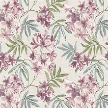 Linen Floral Pink, Plum, Turquoise &amp; Taupe Wallpaper