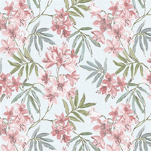 Linen Floral Pink & Turquoise Wallpaper