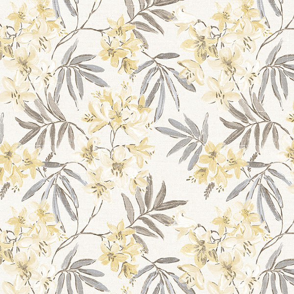 yellow and grey floral wallpaper