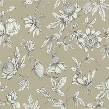 Linen Passion Flower Toile Wallpaper