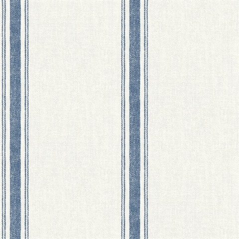 Linette Navy Blue Fabric Stripe Wallpaper