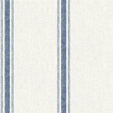 Linette Navy Blue Fabric Stripe Wallpaper