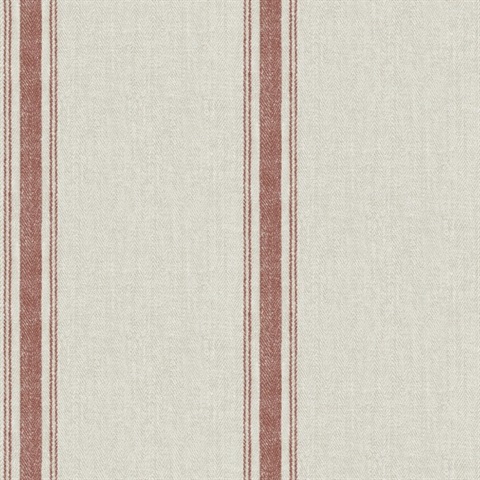 Linette Red & Grey Fabric Stripe Wallpaper