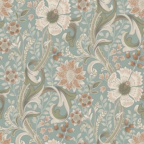 Liora Aqua Floral Trail Wallpaper