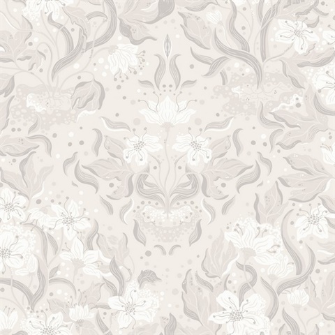 Lisa Grey Floral Damask Wallpaper