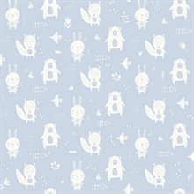 Little Animal Friends Blue Wallpaper