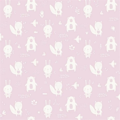 Little Animal Friends Pink Wallpaper