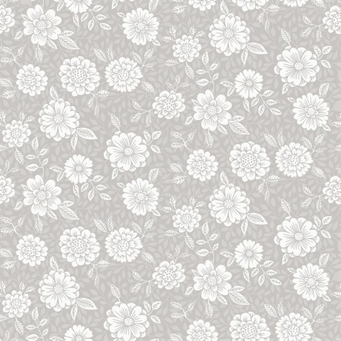 Lizette Grey Charming Floral Wallpaper