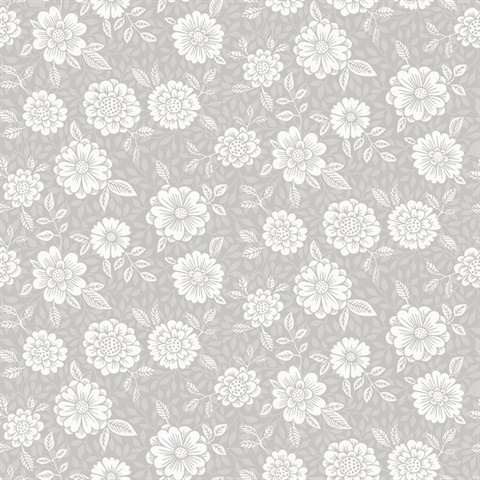 Lizette Grey Charming Floral Wallpaper