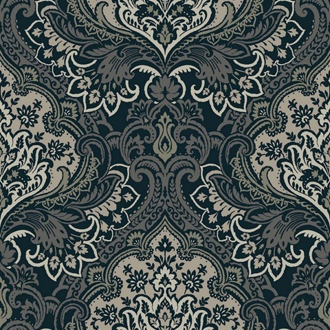 Logan Ebony Damask Wallpaper