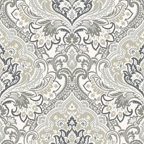 Logan Fog Damask Wallpaper