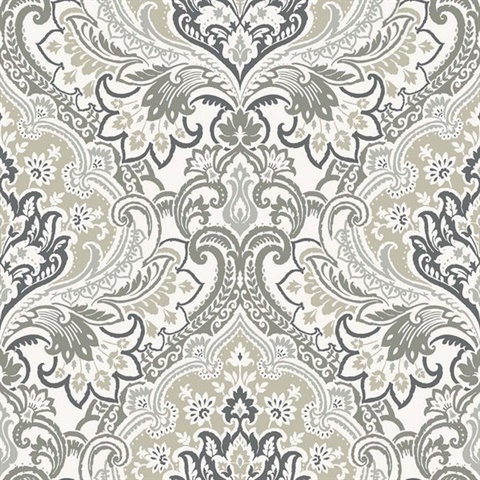 Logan Fog Damask Wallpaper