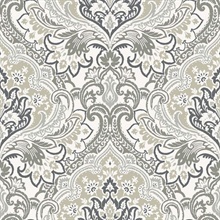 Logan Fog Damask Wallpaper