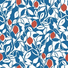 Loretto Blue Citrus Fruit Floral Wallpaper