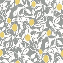 Loretto Grey Citrus Fruit Floral Wallpaper