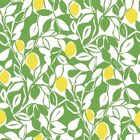 Loretto Lime Citrus Fruit Floral Wallpaper