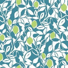 Loretto Teal Citrus Fruit Floral Wallpaper