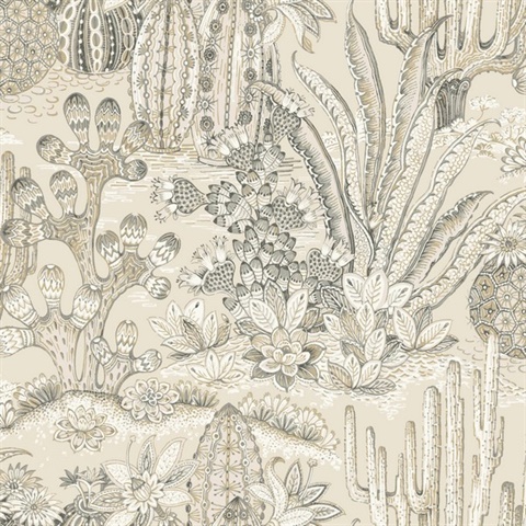 Lotus Land Cactus Dune Mediterranean Wallpaper