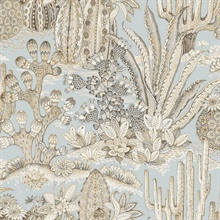Lotus Land Cactus Sky Blue Mediterranean Wallpaper