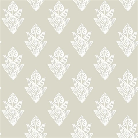 Beige Lotus Plant Motif Wallpaper