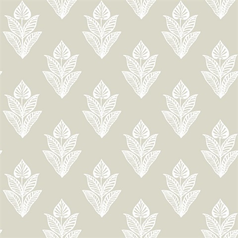 Beige Lotus Plant Motif Wallpaper