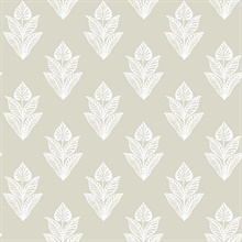 Beige Lotus Plant Motif Wallpaper