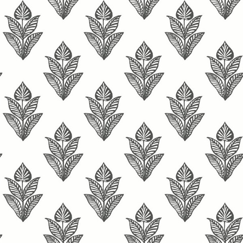 Black & White Lotus Plant Motif Wallpaper