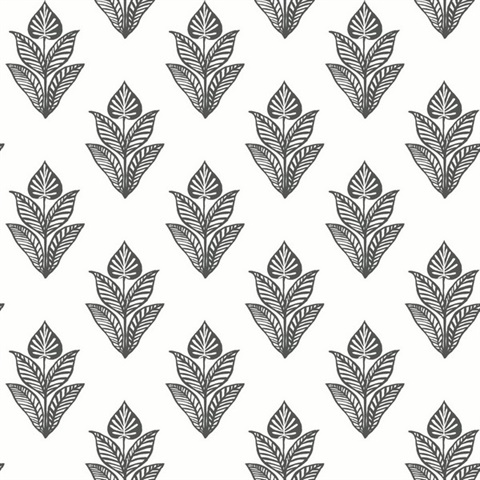 Black & White Lotus Plant Motif Wallpaper