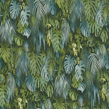Luana Blue &amp; Green Tropical Forest Plants Wallpaper
