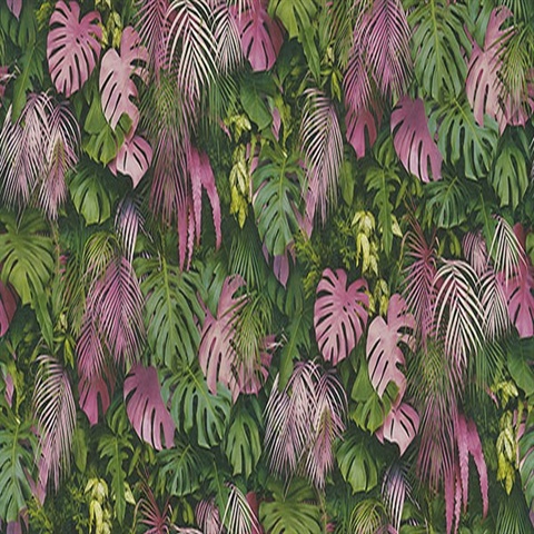Luana Pink & Green Tropical Forest Plants Wallpaper