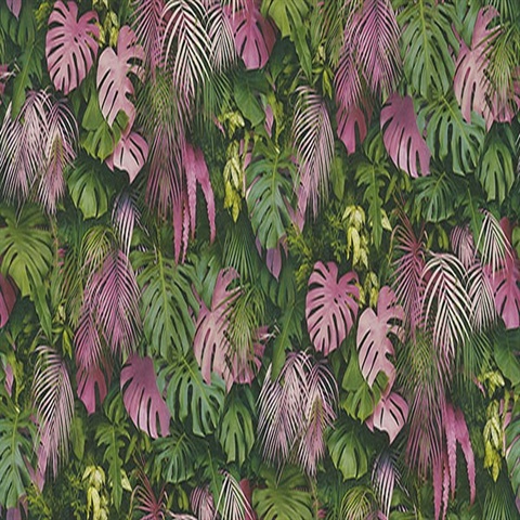 Luana Pink & Green Tropical Forest Plants Wallpaper