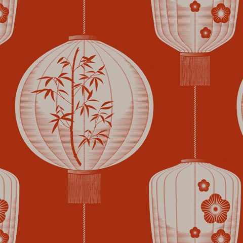 Lucky Lantern - Harvest Orange colourway wallpaper