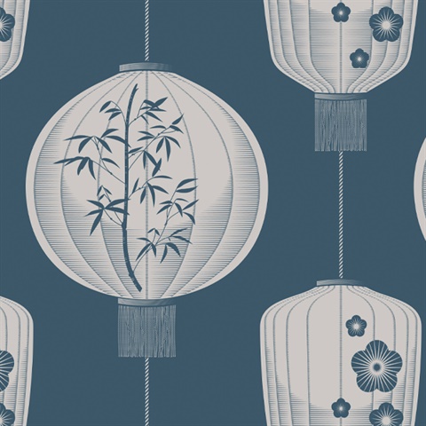 Lucky Lantern - Washed Denim colourway wallpaper