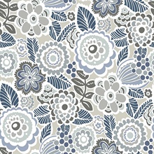 Lucy Blue Retro Ecletic Floral Wallpaper