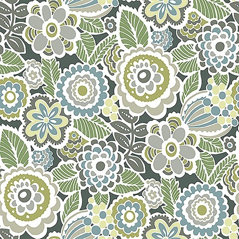 Lucy Green Retro Ecletic Floral Wallpaper