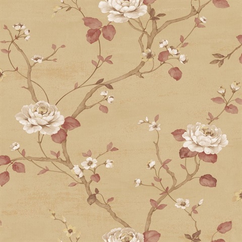Dark Beige & Red Luisella Floral Wallpaper