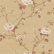 Dark Beige & Red Luisella Floral Wallpaper