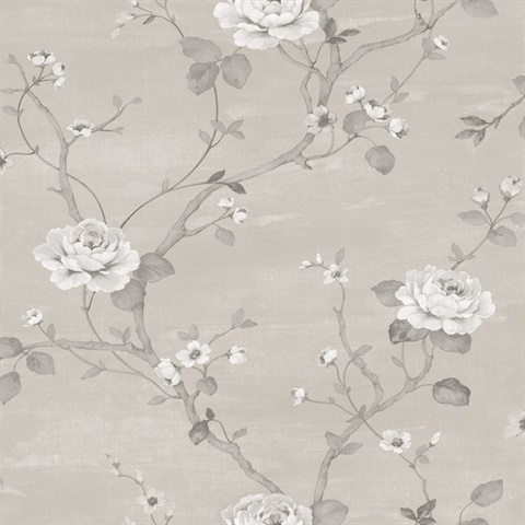Dark Taupe & Grey Luisella Floral Wallpaper