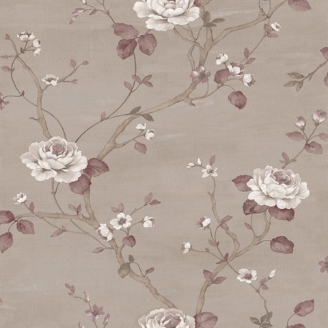 Dark Purple & Taupe Luisella Floral Wallpaper