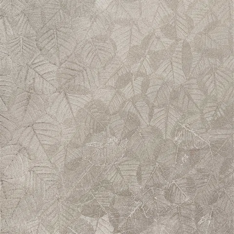 Luminous Leaf Collage Silver Beige on Foil with Ultra Fine Emboss Wall