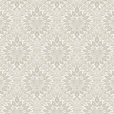 Luna Ogee Floral & Leaf Large Damask Beige Wallpaper