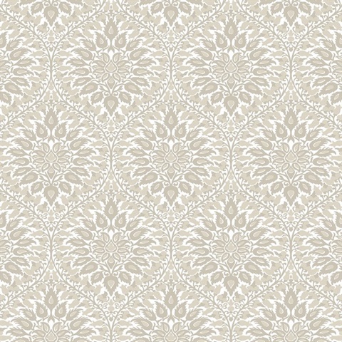 Luna Ogee Floral & Leaf Large Damask Beige Wallpaper