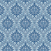 Luna Ogee Floral & Leaf Large Damask Blue Wallpaper