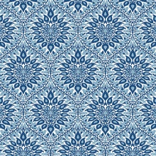 Luna Ogee Floral & Leaf Large Damask Blue Wallpaper