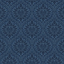 Luna Ogee Floral & Leaf Large Damask Blue Wallpaper