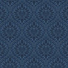 Luna Ogee Floral & Leaf Large Damask Blue Wallpaper