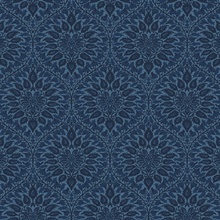 Luna Ogee Floral &amp; Leaf Large Damask Blue Wallpaper